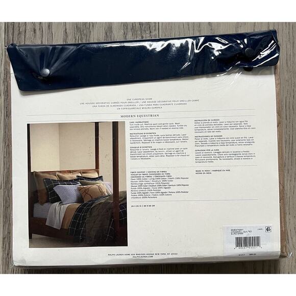 Ralph Lauren European Euro Sham Quilted Cromwell Modern Equestrian Brown Camel - Picture 4 of 4